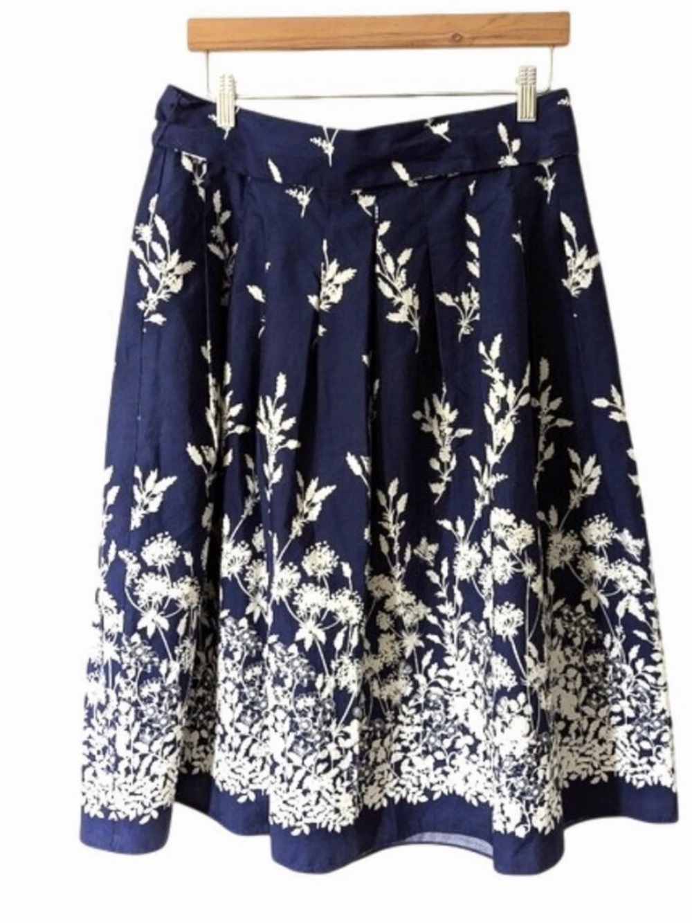 Talbots The Piper Patio Skirt Navy Floral Midi Skirt with Tie Waist 100% Cotton - Picture 3 of 16